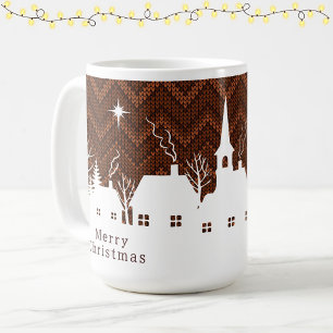 Rustikales orangefarbenes Weihnachtsdorf-Chevron-S Kaffeetasse