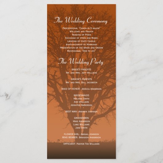 Rustikales Orangenbaum-Hochzeitsprogramm Programm (Rückseite)