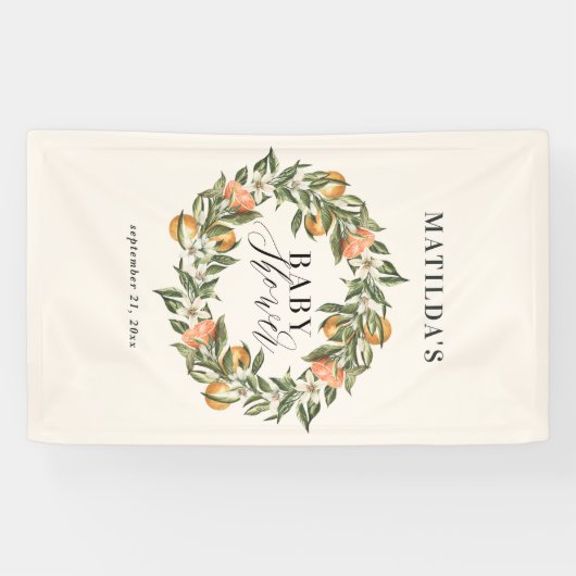 Rustikales Orangenzitrus botanisches Babydusche Pa Banner (Horizontal)