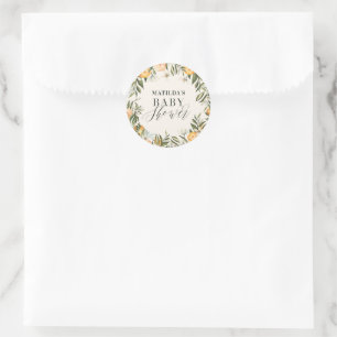 Rustikales Orangenzitrus botanisches Babydusche Pa Runder Aufkleber