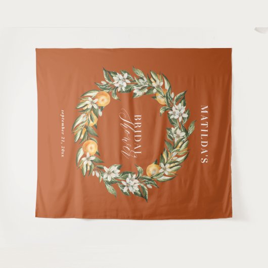 Rustikales Orangenzitrus botanisches Brautparty Pa Wandteppich (Vorderseite (Horizontal))