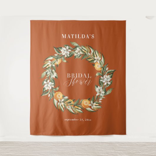 Rustikales Orangenzitrus botanisches Brautparty Pa Wandteppich (Vorderseite)
