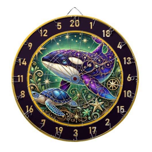 Rustikales Orca und Schildkrötenmauer Kunst Dartscheibe (vorne)