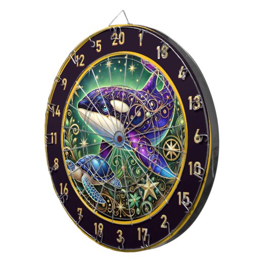 Rustikales Orca und Schildkrötenmauer Kunst Dartscheibe (Vorderseite rechts)