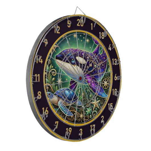 Rustikales Orca und Schildkrötenmauer Kunst Dartscheibe (Vorderseite Links)