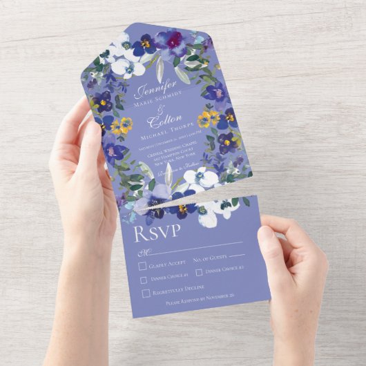 Rustikales Orchid Wreath Periwinkle Abendessen All In One Einladung (Abreißen)