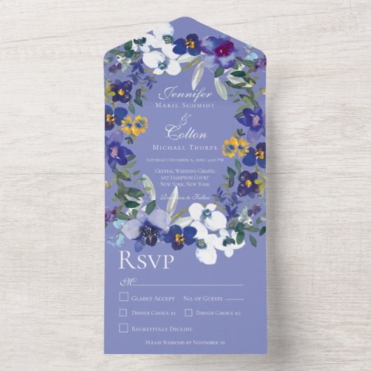Rustikales Orchid Wreath Periwinkle Abendessen All In One Einladung (Innen Boden)