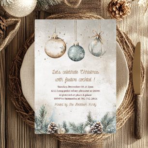"Rustikales Ornament Weihnachten Party Blue & Go Einladung