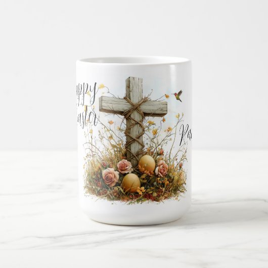 Rustikales Osterkreuz-Design mit Blumen Kaffeetasse (Mittel)