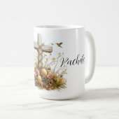 Rustikales Osterkreuz-Design mit Blumen Kaffeetasse (VorderseiteRechts)