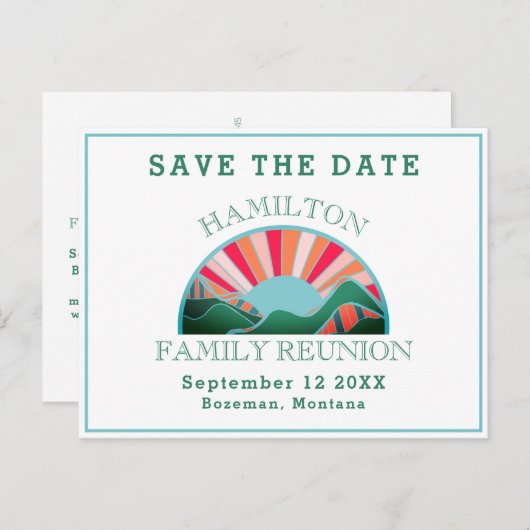 Rustikales Outdoor Family Wiedersehen Save the Dat Postkarte (Vorne/Hinten)