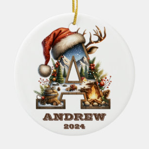 Rustikales Outdoor Letter A Holiday Adventure Keramik Ornament
