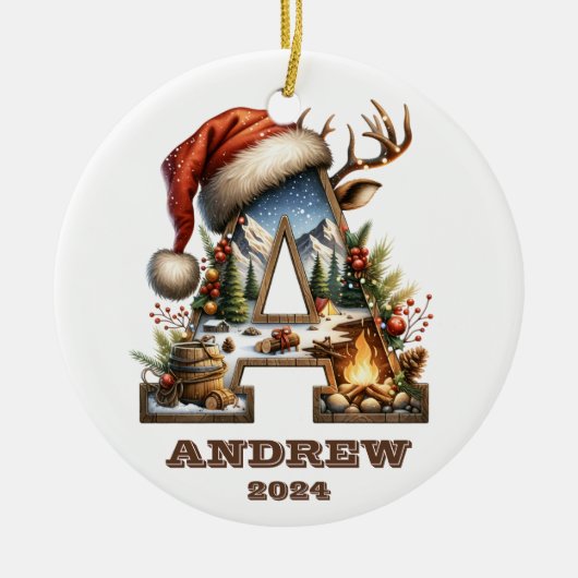 Rustikales Outdoor Letter A Holiday Adventure Keramik Ornament (Vorne)