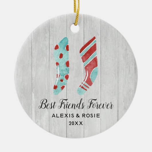 Rustikales Paar Strumpf Personalisiert Beste Freun Keramik Ornament (Vorne)