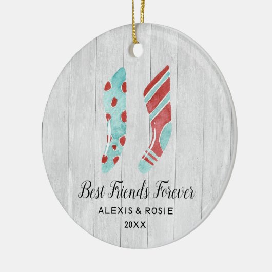 Rustikales Paar Strumpf Personalisiert Beste Freun Keramik Ornament (Links)