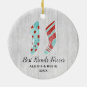 Rustikales Paar Strumpf Personalisiert Beste Freun Keramik Ornament (Hinten)