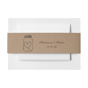 Rustikales Packpapier-Muster-Weckglas-Herz Browns Einladungsbanderole