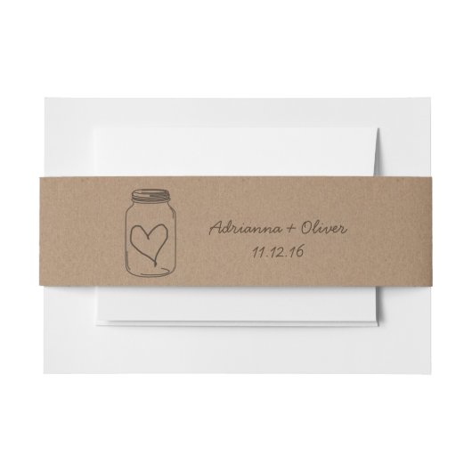 Rustikales Packpapier-Muster-Weckglas-Herz Browns Einladungsbanderole (Vorderseite Beispiel)
