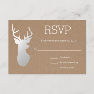 Rustikales Packpapier-Silber-Geweih-Hochzeit UAWG RSVP Karte