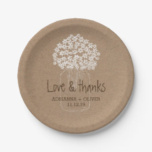 Rustikales Packpapier-Weckglas-Blumenhochzeit Pappteller