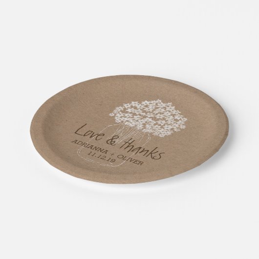 Rustikales Packpapier-Weckglas-Blumenhochzeit Pappteller (Schrägansicht)