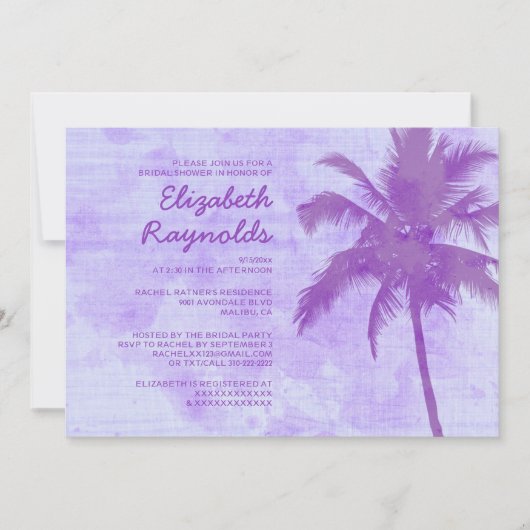 Rustikales Palm Trees Beach Bridal Einladungen (Vorderseite)