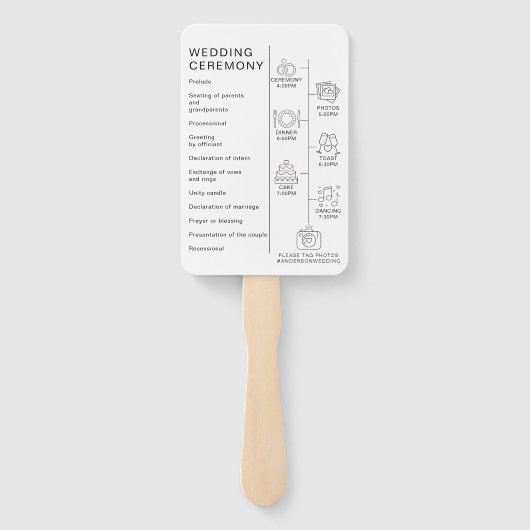 Rustikales Pampas Grass Piktogramme Hochzeitsprogr Fächer (Rückseite)