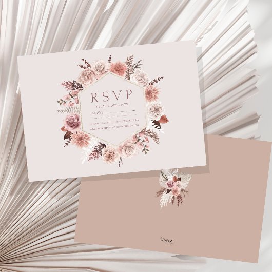Rustikales Pampas Grass Wreath Wedding RSVP Karte