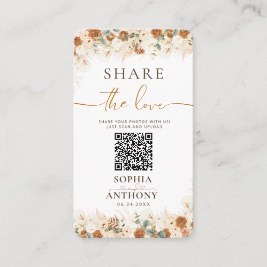 Rustikales Pampas QR Code Foto Sharing Wedding Begleitkarte (Vorderseite)