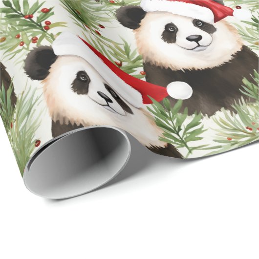 Rustikales Panda Santa Winter Ferienmuster Geschenkpapier (Rolleneckpunkt)
