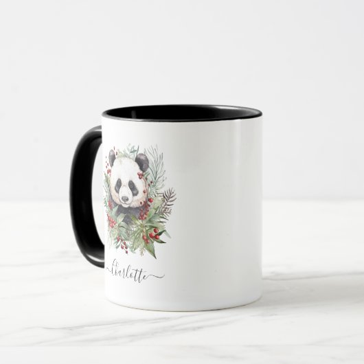 Rustikales Panda Weihnachtsbotanicale Tasse (Vorderseite Links)