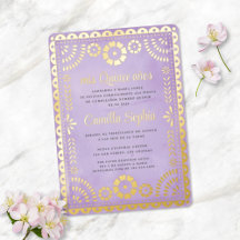 Rustikales Papel Picado Lila Gold Quinceñera