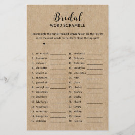 Rustikales Paper Brautparty Word Scramble Game