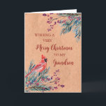 Rustikales Papier Aquarell Grandson Frohe Weihnach Karte<br><div class="desc">Frohe Weihnachten für Enkelkarte mit winterfarbenem Wasser,  Kardinal,  rustikalem Papiermuster und nachdenklichem Vers.</div>