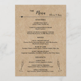 Rustikales Papier-Hochzeittisch-Flachmenü-Karte Menükarte