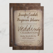 Rustikales Papier Vintages Landherz Einladung (Vorne/Hinten)