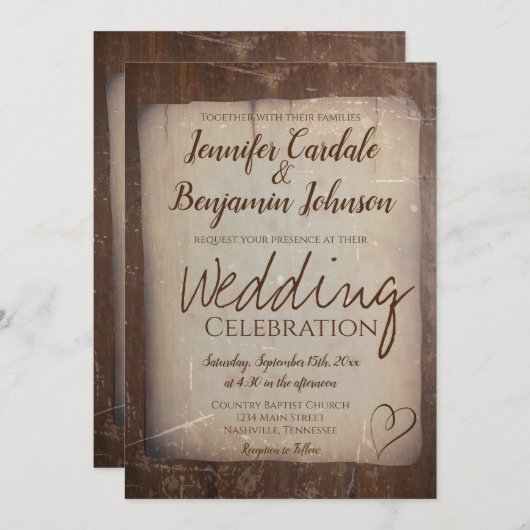 Rustikales Papier Vintages Landherz Einladung (Vorne/Hinten)