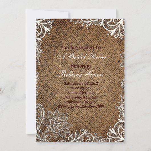 rustikales Party aus Brauttee Einladung (Rückseite)