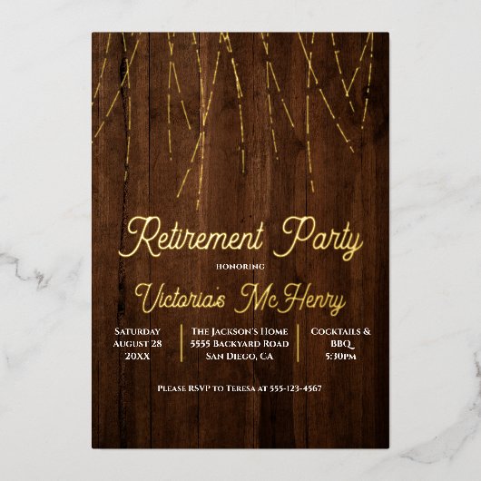 Rustikales Party aus Holz Folieneinladung (Vorderseite)