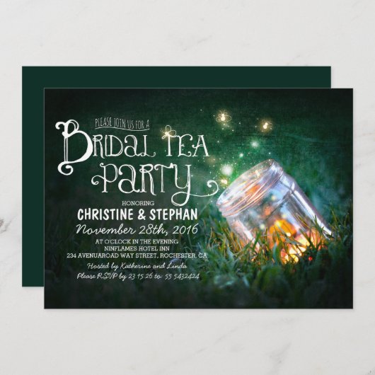 rustikales Party aus Mauerweide und Glühwürmchen Einladung (Vorne/Hinten)
