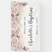 Rustikales Party der Taufe Rosa und Weiße Blütenbl Banner (Vertikal)