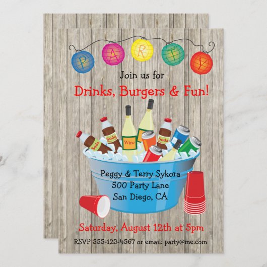 Rustikales Party Drinks Einladungen (Vorne/Hinten)