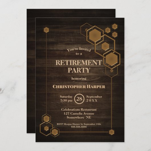 Rustikales Party für das Ruhestand von Holz Einladung (Vorne/Hinten)