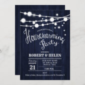 Rustikales Party für die Haushaltserwärmung - Blau Einladung (Vorne/Hinten)