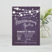 Rustikales Party für die Hauswärmung - Lila Holzmu Einladung (Stehend Vorderseite)