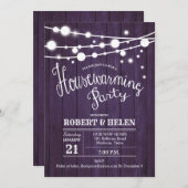 Rustikales Party für die Hauswärmung - Lila Holzmu Einladung (Vorne/Hinten)