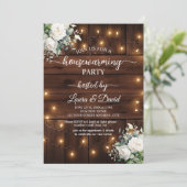 Rustikales Party für Holzschachtelleuchten Einladung (Stehend Vorderseite)