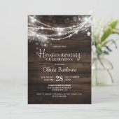 Rustikales Party für Holzstring Lights Housewarmin Einladung (Stehend Vorderseite)