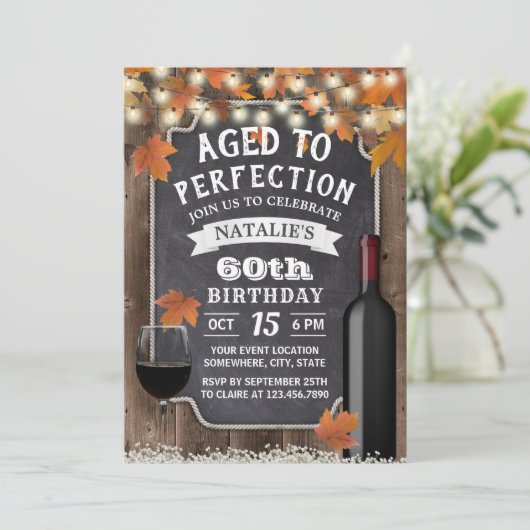 Rustikales Party Herbst 60. Geburtstag Einladung (Stehend Vorderseite)