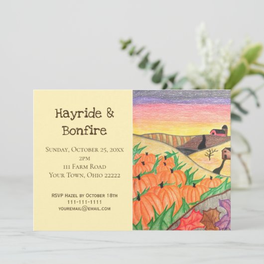Rustikales Party Herbst Folk Hayride Einladung (Stehend Vorderseite)